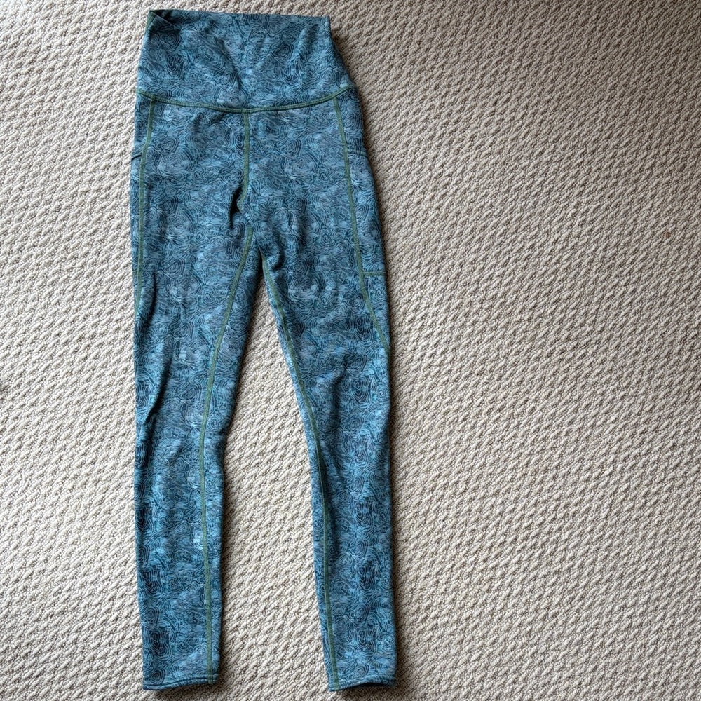 Youer Fleece Lined High-Waist Patterned Teal Leggings for Women